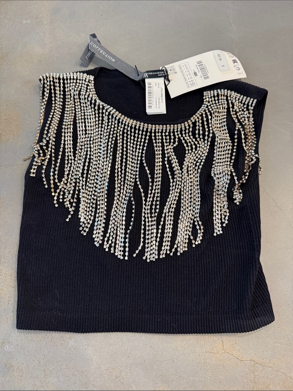 Zara - NWT Limitless Collection Rhinestones Black Cropped Top